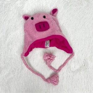 100% wool pink pig novelty tassel winter hat / OS
